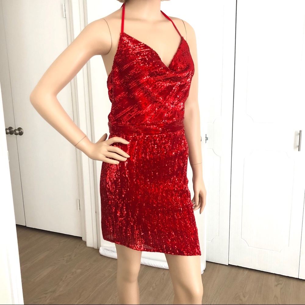 Guess Bright Red Sparkly Sequin Party Dress